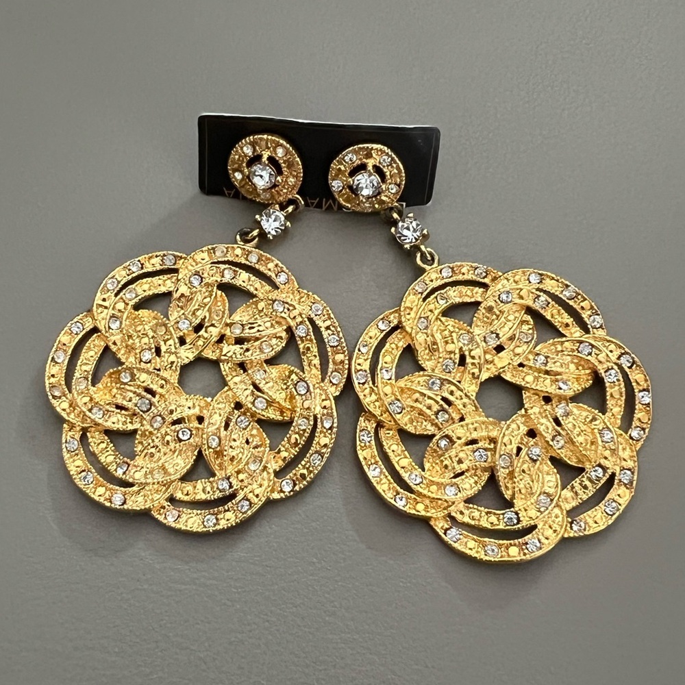 New BCBGMAXAZRIA Gold-Tone Floral Statement Earrings